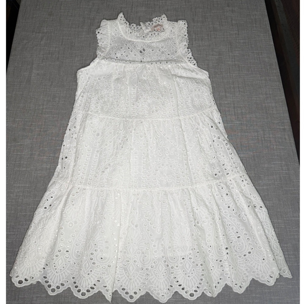 Skies Are Blue White Cotton Eyelet Lace Tiered Sleeveless Mini Dress 99003 M